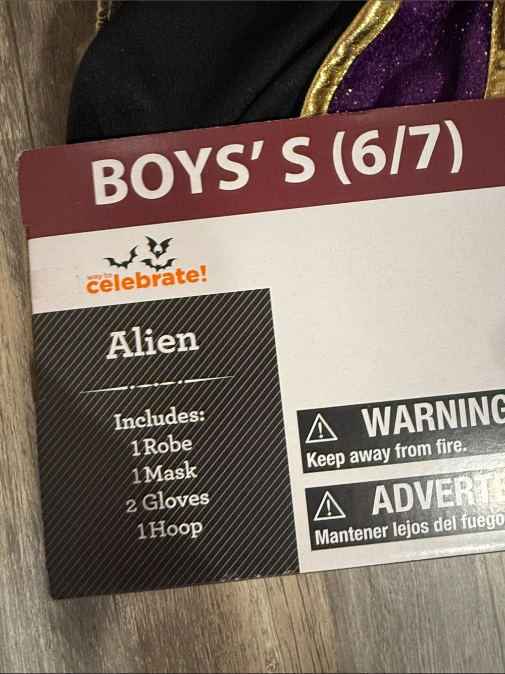 Alien Halloween Costume - Black, Gold & Purple (Size S 6/7)